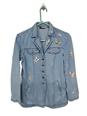 Together Jacket Denim Women’s Size 8 Vintage Embroidered Butterflies Cottagecore • $18.96