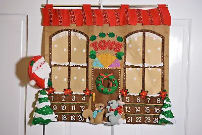 Vtg Handmade Toy Shop Advent Countdown Calendar Felt Sequins 18 Wood Ornaments • $33.14