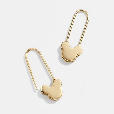 14K Yellow Gold Over Sterling Silver Plain Mickey Mouse Safety Pin Earrings • $49.99