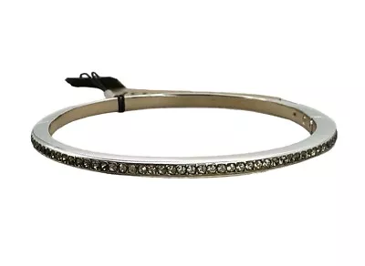 Nadri Half Pave CZ Black Crystal Rhodium Plated Hinged Oval Bangle Bracelet NWT • $39.18