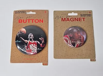 Michael Jordan Magnet And Button Vintage NBA Chicago Bulls 1990s Set Pair NOS • $14.99