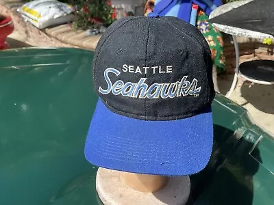 VTG 90s Seattle Seahawks NFL Logo Sports Specialties Snapback Hat Black Dome • $29.99