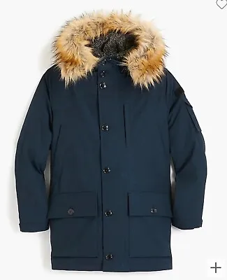 J Crew Nordic Down Parka Wool Navy Blue F8746 Winter Jacket Coat Mens Size Small • $129.99