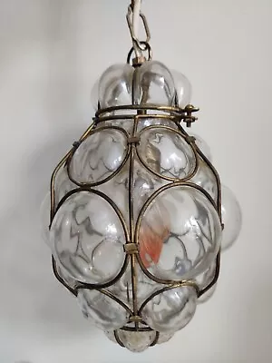 Vintage Chandelier Fixture Bubble Caged Clear Art Glass Murano Seguso Lantern  • $435.31