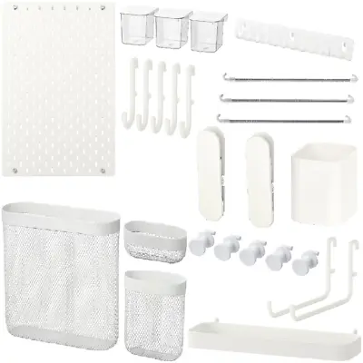 IKEA White Pegboard + Accessories Wall Mount Storage Rack Organizer Home Office • £12.79