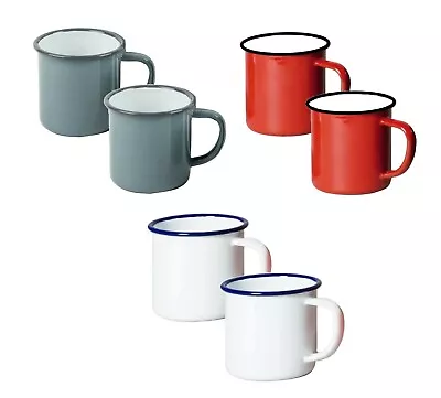 2 X Falcon Enamel Mugs Cups Tin Metal Camping Outdoor Tea Coffee White Red Grey • £12.99