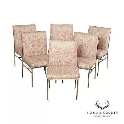 Hollywood Regency Style Set Of Six Chrome Dining Chairs • $1495