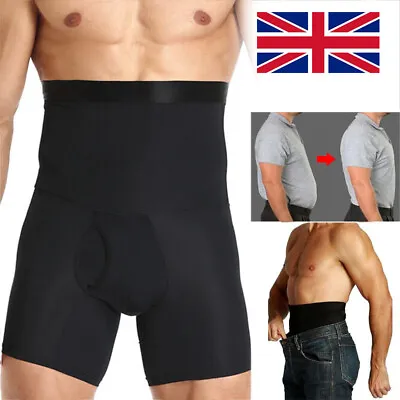 Men Compression High Waist Boxer Shorts Belly Control Body Shaper Knicker Pants~ • £7.88