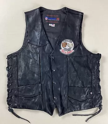 Leather Biker Motorcycle Vest Waistcoat Patches Made In USA Size M • £23.99