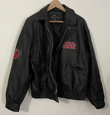 VTG Luis Alvear STAR WARS Black Leather Jacket X-Wing Rogue Squadron Adult XL • $749