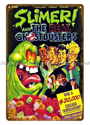 1990 SLIMER AND THE REAL GHOSTBUSTERS Cereal Metal Tin Sign Wall Arts • £18.23