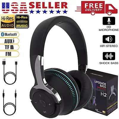 Wireless Bluetooth 5.1 Headphones Over Ear LED Headset Stereo Noise Cancelling • $14.69