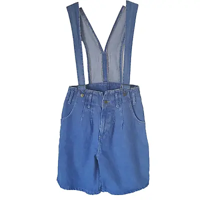 Vtg 90s Suspender Shorts Blue Denim L Hip-Hop Baggy Skate Overalls USA Made Y2K • $29