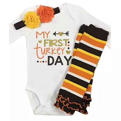 Baby Girl My First Thanksgiving Day Outfit 3 Piece Set • $28.99