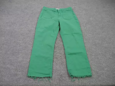 ZARA Jeans Adult Size 10 Green High Rise Straight Leg Raw Frayed Hem Womens • $19.25