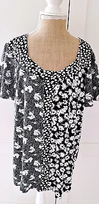 Ladies Black White Print Short Sleeve Top Blouse By Linea Tesini Size 18/20 NEW • £10.49