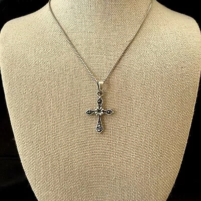 Sterling Silver 925 Fine Marcasite Cross Pendant Necklace Size 20'' Length • $27