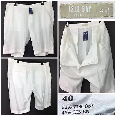 NEW Isle Bay Mens Sz 40 (42 In Waist) White Linen Blend Chino Bermuda Shorts • $15.75