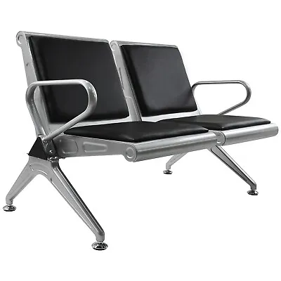 2-Seat Reception Chair Waiting Room Salon Barber Airport Steel Bench W/ Leather • $89.99