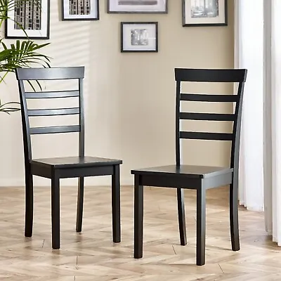Set Of 2 Whitby Solid Wood Traditional Farmhouse Dining Chairs In Black • £119.99