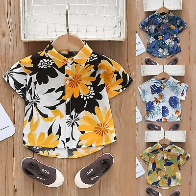 Toddler Kids Baby Boys Short Sleeve Hawaiian Floral Holiday Button Shirts Tops • £6.68