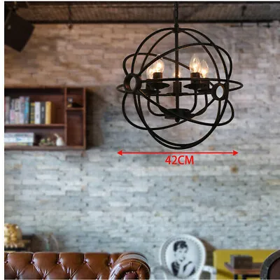 Black Metal Orb Chandelier Lamp Globe Cage Round Hanging Ceiling Light Fixture • $38.01