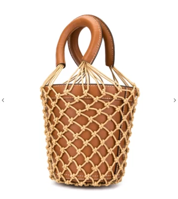 $185 • Buy (new) ~ STAUD ~ $375 MOREAU LEATHER BUCKET BAG ~ Net Rope Cage Basket Brown