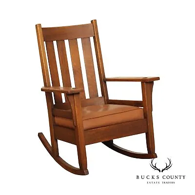 Antique Mission Oak And Leather Rocking Chair • $1095