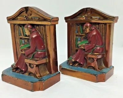 1922 RONSON Polychrome Painted Bookend Bronze Priest Monk Library LV Aronson LVA • $33.71
