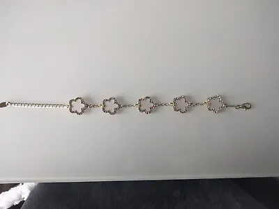 White Gold Silver Rhinestone Flower Clover Braclet Large Chunky New Gift • £6