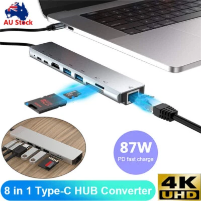 $8.09 • Buy 8 In 1 Multiport USB-C Hub Type C To USB 3.0 4K HDMI RJ45 Adapter For Macbook