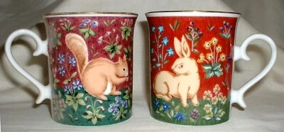 £9.99 • Buy Past Times 2 X Half Pint Mugs Mille Fleurs Rabbit & Squirrel Vgc