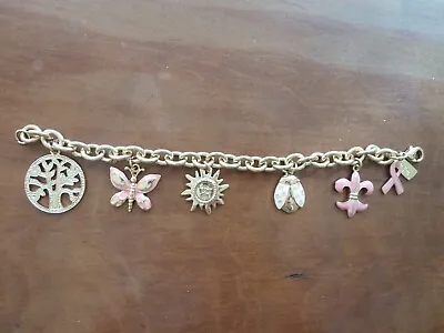 Vintage XXLilly Gold Tone Charm Bracelet Enamel Fleur De LisLady Bug 8 Inches • $15