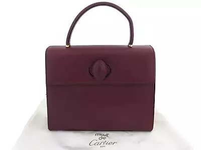$368.60 • Buy Auth Cartier Handbag Burgundy Leather/Goldtone - E54294f