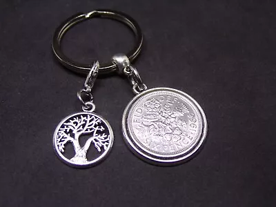£6.95 • Buy 57th Birthday 1966 Lucky Sixpence Coin Keyring & Tree Of Life Charm Gift N1