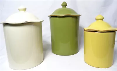 Vietri Cucina Fresca Canister Set - 3 Piece Saffron Yellow Green And Cream • $59.99