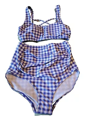 Beach Bump Motherhood Maternity Bikini Sz S Blue Gingham 2 Piece NWT • $29