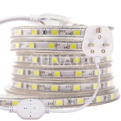 £5.99 • Buy LED Strip 220V 240V 5050 SMD IP67 Waterproof Tape Lights Rope White Blue UK Plug