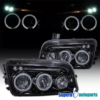 Fits 2006-2010 Dodge Charger LED Halo Smoke Projector Headlights Glossy Black • $144.98