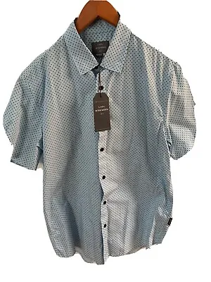 $0.99 • Buy NEW W/TAGS Men Peter Werth London Blue Polka Dot Short Sleeve Size L