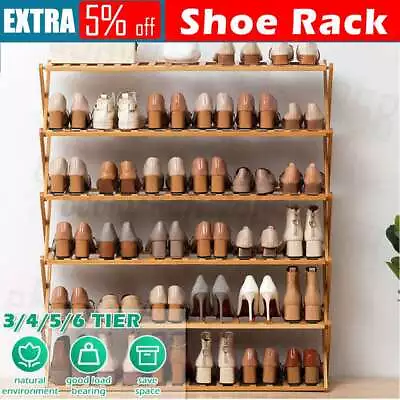 $43.99 • Buy Shoe Rack Bamboo Bench 3 - 6 Tier Layers Storage Foldable Shelf Stand Organiser