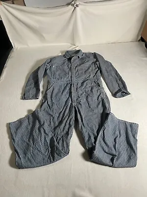 Vintage Coveralls Ford Go For Large Blue Striped Mechanic Jumpsuit USA 1940s • $61.74