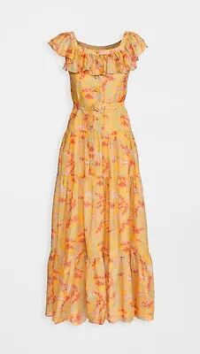 NWT SALONI Jemma Long Dress In Mango Menagerie Cotton Silk Ruffle Maxi US 0 • $150