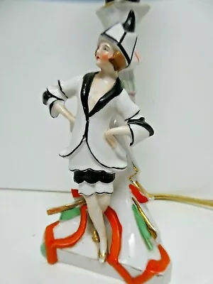 Antique Continental Porcelain Flapper Lady Statue Lamp - Art Deco  • $303.37