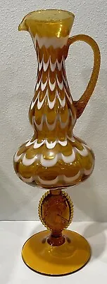 MCM EMPOLI ART GLASS NAILSEA Amber DRAPPE CARAFE MEDALION EWER PITCHER RARE • £71.26