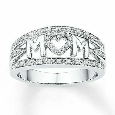 Sterling Silver Mom Heart Ring Mothers Gift Cz Heart Ring - 3 Colors • $9.99