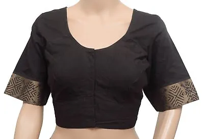 Sushila Vintage Readymade Stitched Sari Blouse Black Pure Cotton Woven Choli 40 • $19.99