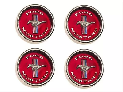 1964-73 Ford Mustang Red Tri Bar Pony Wheel Chrome Steel Center Caps Set Of 4 • $209.95