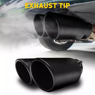 Black Dual Outlet Exhaust Tip Tail Muffler Tip For 1.4 -2.5  Stainless Steel Kit • $19.99