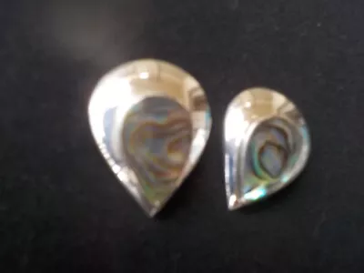 Vintage Teardrop Sterling Silver Clip Earrings Abalone Shell 1 1/4  Exc • $18